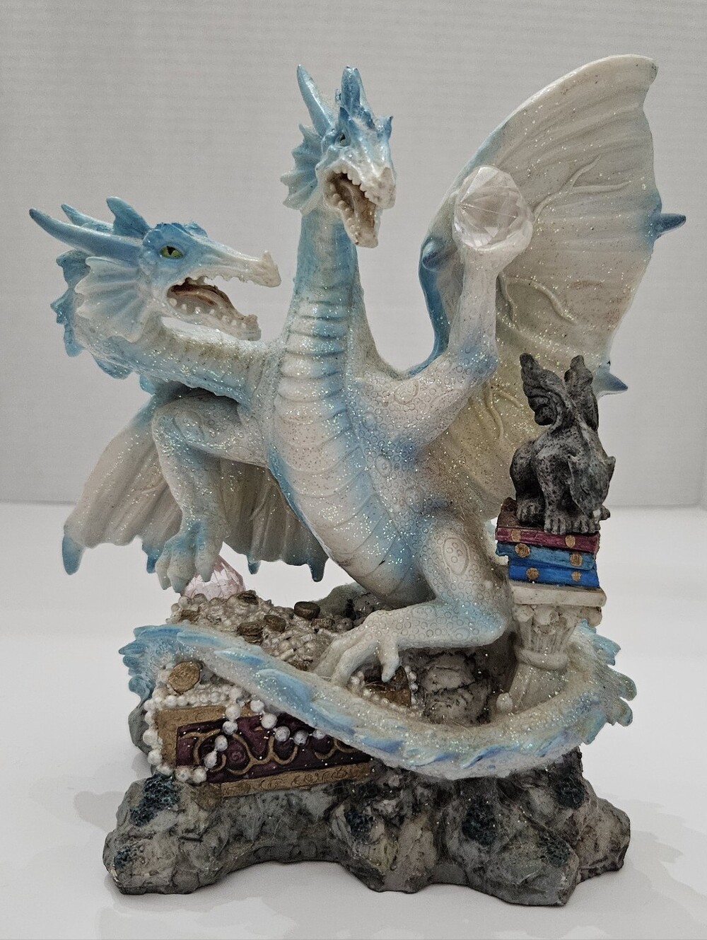 Vintage Two Headed Ice Dragon Statue with Gargoyle & Spell Books